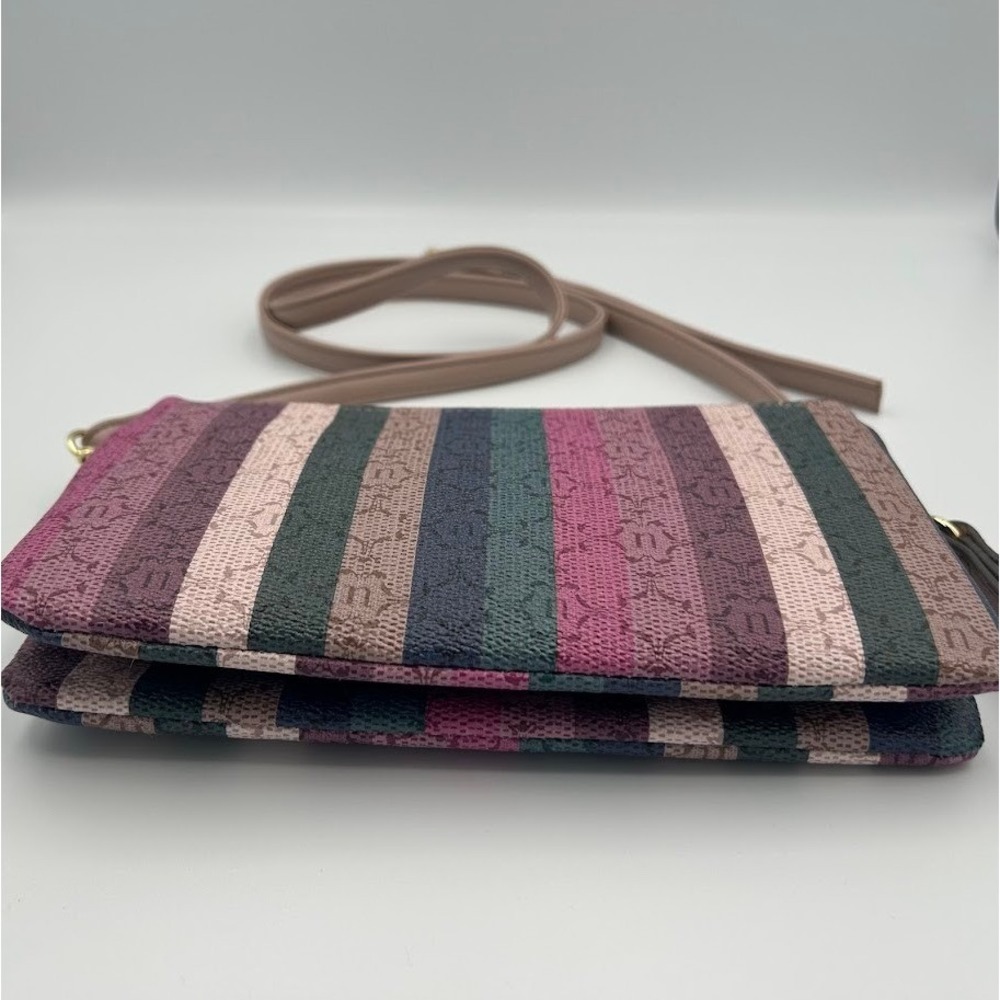 Nanette Lepore Royal Toned Striped Crossbody Bag Wristlet Clutch Vegan Leather - Picture 7 of 9